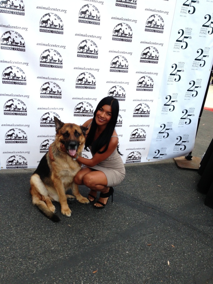 Barking Beast Founder Tania Milberg with Guest of Honor, Police Enforcement and Service Dog Rooter at the Helen Woodward Gala 2013
